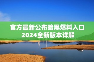 官方最新公布暗黑爆料入口 2024全新版本详解